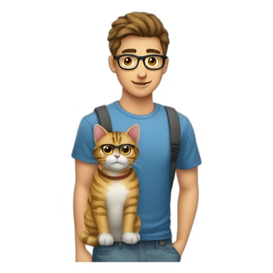 joven gafas cargando gato rayado sticker