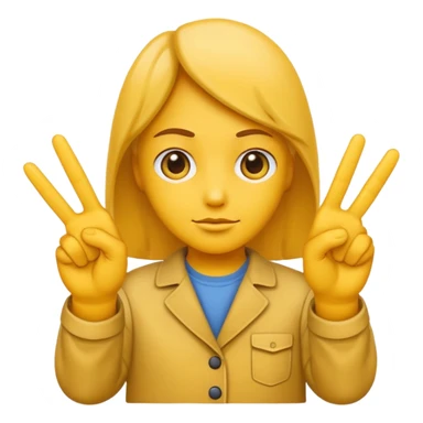 An standard yellow-color emoji that looks very serious and has his hands clasped while making a peace sign infront to portray a meaning of deep thinking or serious consideration. sticker