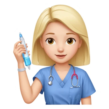 girl receiving a vaccine shot in her upper arm, medical setting, cheerful expression sticker