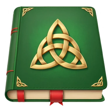 a green closed book with a golden triquetra on it with a red ribbon between the paged sticker