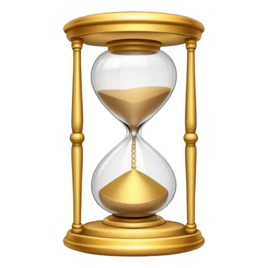 A small hourglass with just a little sand left at the bottom and a shining golden alarm bell next to it, representing a very short task sticker