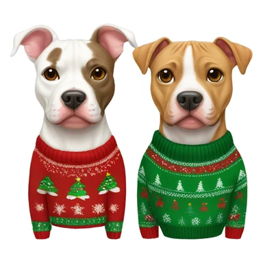 Tan pitbull and tabby cat in Christmas sweaters sticker