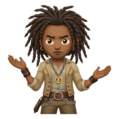 a angry black man with dreads and a circle pendant chain to the side slanging back and forth a belt sticker