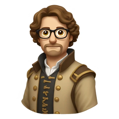 Musketeer man beige jacket short brown hair garden thin glasses sticker
