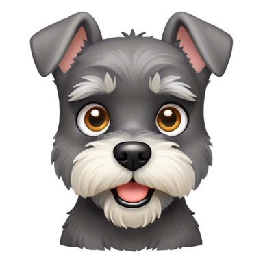 Cinematic Comical Miniature Schnauzer Portrait Emoji, Head tilted dramatically with a comically shocked expression and large, animated eyes, featuring a sharply defined salt-and-pepper fur with exaggerated, humorous eyebrows, simplified yet hilariously detailed, glowing with a bold, playful radiance, high shine, exuding a spirited and cheeky charm, styled with a soft glowing outline, capturing the essence of a Miniature Schnauzer that appears ready to dash into a burst of comic energy! sticker