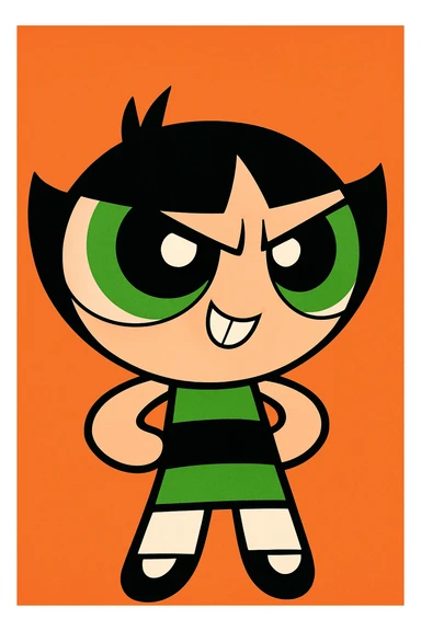 Powerpuff Girls character with a mischievous emotion, cartoon style, vibrant colors sticker