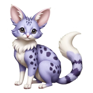 Violet, soft realistic romantic vintage antique divine beautiful elegant pretty precious cute young youthful  Fakémon-Pokémon-opossum-feline-mouse-serval-caracal-chinchilla-Minccino-Cinccino-Meowstic-rodent-hybrid-creature with a tufted tail (full body) sticker