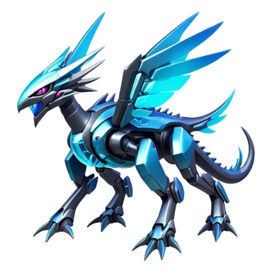 Epic legendary rare glowing mechanical Shiny sparkly transparent bioluminescent luminescent vibrant bright pastel dark exotic iridescent colorful gradients futuristic modern metallic glossy glittery fantasy-cyber-Fakémon-Vernid-Dialga-Palkia-mecha-creature sticker