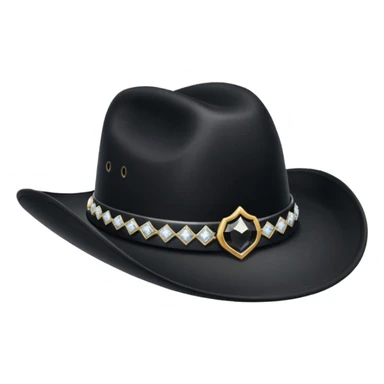 black cowboy hat with a black feather and some small diamonds sticker