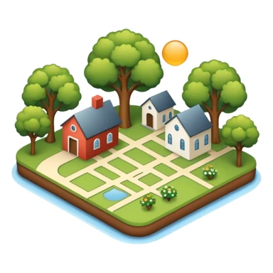 An icon featuring a local map, and regional landmarks, symbolizing local gardening. The design includes a tree, and 1 building, representing the unique geography and culture of a specific area. Transparent background highlights the exploration of local history and environment. sticker