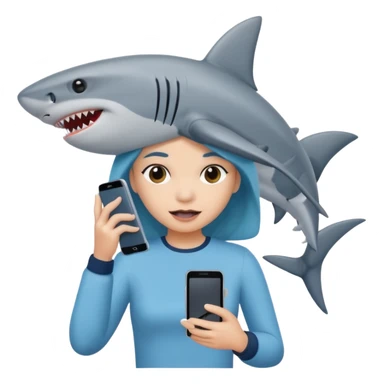 A girl as a shark with a phone in hand  sticker