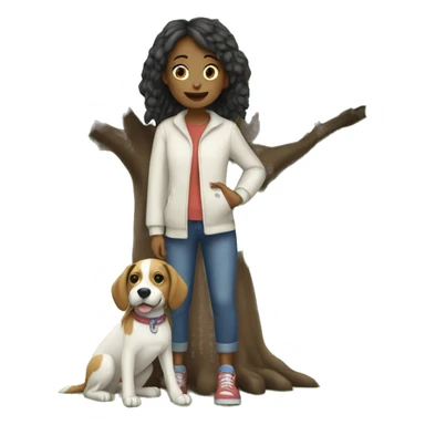 girl with dog by tree sticker