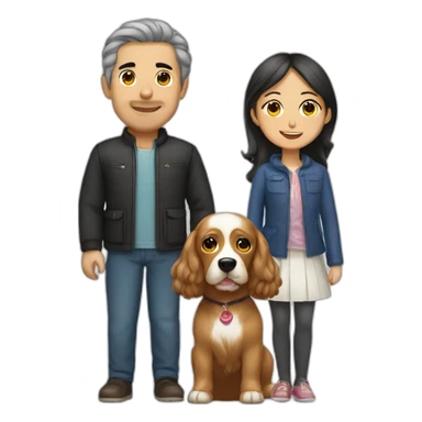 Turkish man with Korean girl and cocker spaniel sticker