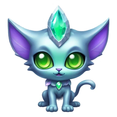 Shiny, Sparkly, Dark-type-Fairy-Type-Psychic-Ice-type-Fakémon-Alien-Cat Blind Purple eyes, green gem, full body sticker