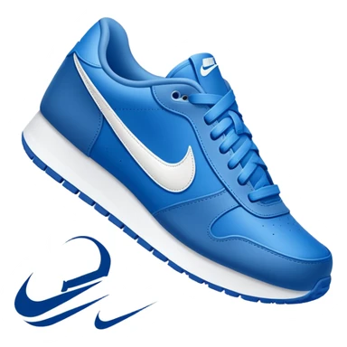 blue Nike shoe with white swoosh sticker