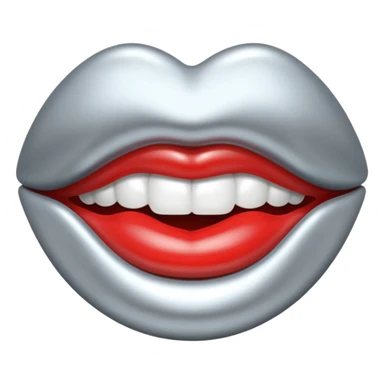 Chrome silver lips emoji, glossy metallic texture, iOS emoji style, smooth reflections, bold but minimal design, centered, silver mouth. all silver sticker