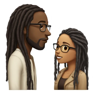 black couple with locs, male lightskin with long black locs, female brown skin with glasses and brown locs tied up kissing sticker