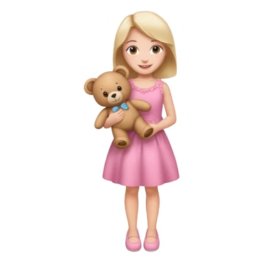 kid Girl in pink dress holding teddy bear, full body sticker