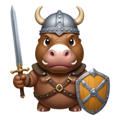 hippo with viking helmet and sword sticker