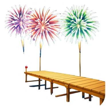 Fireworks over a lake with a dock sticker