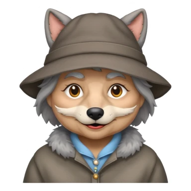 The big bad wolf is wearing Grandma's clothes and a hat, yet its face still looks like a wolf's. sticker