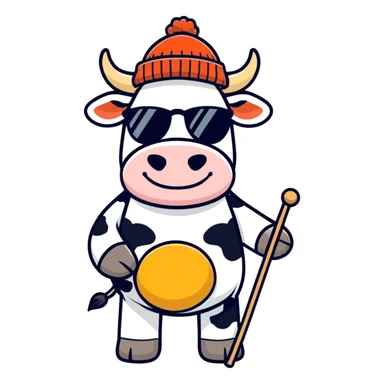 Cow with hat sunglasses and knitter sticker