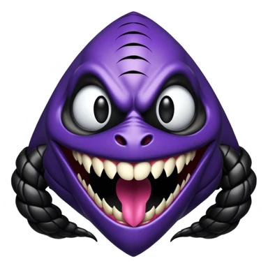 pyramide noir avec sourire de venom et des taches violettes en arriere plan sticker
