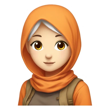 anime girl hijab sweet white skinned peanime female adventurer in orange sweater right angle hand sticker