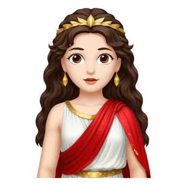 Libertas, Goddess of Freedom from Roman Deities with long dark brown wavy hair, white and red sequin toga sticker