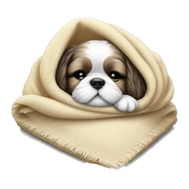 Realistic Shi - tzu puppy sleeping with a blanket sticker