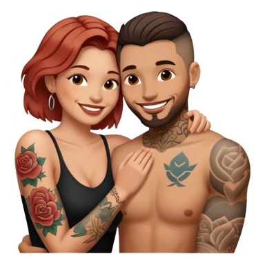 Loving intimate moment between lovers, photo Realistic Couple with tattoos  sticker