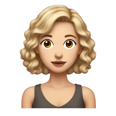 Woman with brown hair with spit blonde underneath, wavy at her shoulders. Brown eyes. Peachy lips with no cupids bow. Subtle freckle spots around her face. sticker