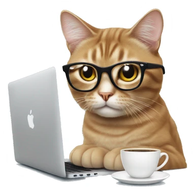 Cat with MacBook, glasses and coffee sticker