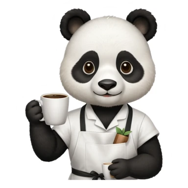 barista panda, wearing apron, holding coffee sticker