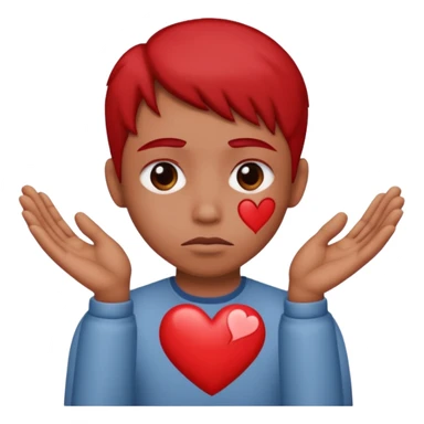 A red emoji that is sad and has a hand making a heart sticker