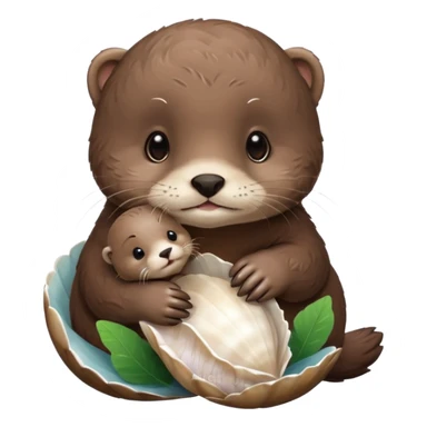 baby otter hold a shell sticker