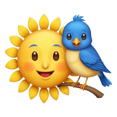 cheerful and simple sun and bird together, emoji style, no text sticker