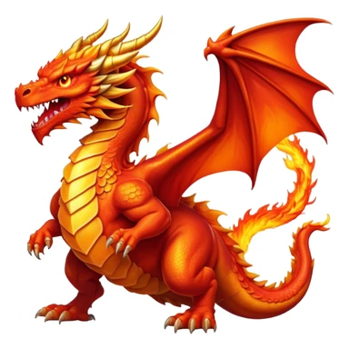 cinematic-noble-fierce-fire-dragon-full body-emoji,-poised-and-imposing,-with-a-muscular,-scaled-body-ablaze-in-fiery-hues-of-crimson,-molten-orange,-and-molten-gold,-and-intense,-burning-eyes-that-mirror-the-heart-of-a-volcano;-rendered in detail, displaying hi sticker