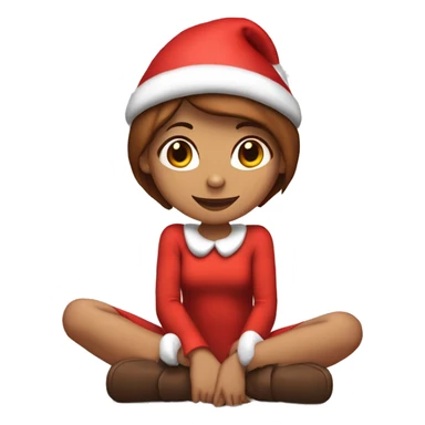 Girl with brown short hair in red elf hat in a sitting knees up holding her knees while wearing a red bodysuit ￼ sticker