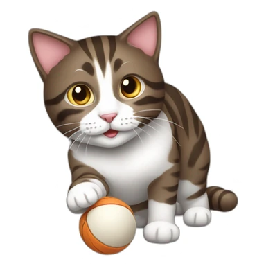 Dark brown and white Tabby Cat playing with a ball sticker