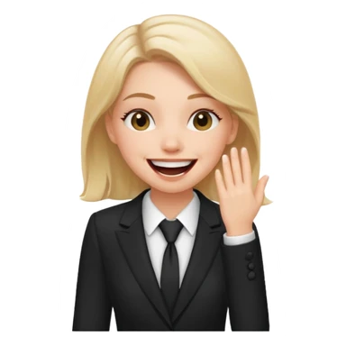 a white girl in a formal suit laughs, covers his mouth with his hand sticker