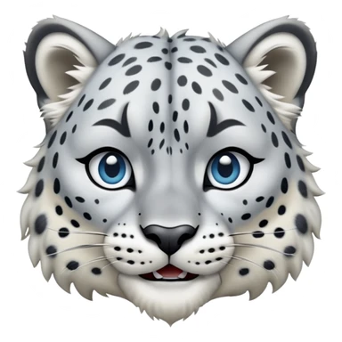 Cinematic-Comical-Snow-Leopard-Portrait-Emoji – Head tilted dramatically with an exaggeratedly amused expression, featuring a thick, spotted white-and-grey coat with a dense ruff around the neck, wide, piercing icy blue eyes filled with playful disbelief zoomed out showing the shoulders sticker