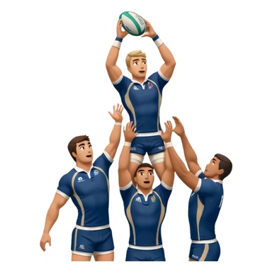 two rugby players lifting another player to catch a ball in a lineout in rugby, only 3 players in the image sticker