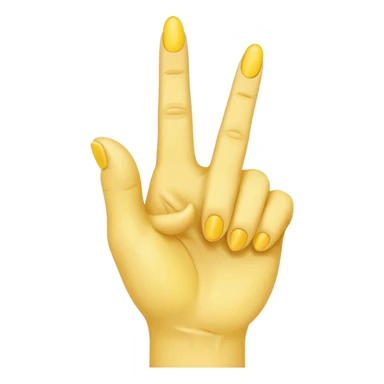 A yellow hand with index and middle finger up pointing on its side sticker