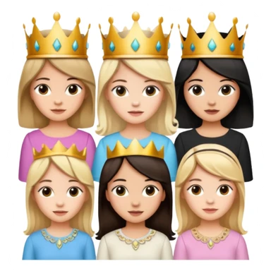 Groups of 6 girl (1 blonde, 2 brown hair, 3 black hair) besties with crowns and cute blouse sticker
