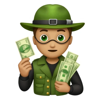 Make a robber emoji holding a bank cash sticker