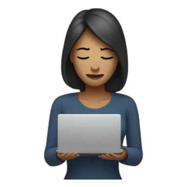 woman stressed with laptop holding head sticker