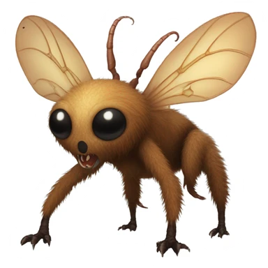 Brown furry alien beast with tendrils on its side, 4 clawed legs, and black eyes and insectoid wings and a long tail  sticker