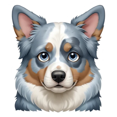 Cinematic Meme-Worthy Grumpy Blue Merle and White Australian Shepherd Portrait Emoji, Head held high but eyes filled with dramatic disappointment, smooth blue merle fur with stark white patches, deeply furrowed brow forming an unmistakable scowl, floppy ears slightly angled back in disapproval, piercing blue eyes glaring with pure exasperation, Simplified yet hilariously over-exaggerated features, highly detailed, glowing with an aura of supreme annoyance, high shine, exhausted yet judgmental, stylized with an almost regal pettiness, bright but brooding, soft glowing outline, capturing the essence of a pup that has seen it all and is thoroughly unimpressed, so meme-worthy it feels like it could instantly become the next viral sensation of grumpiness! sticker