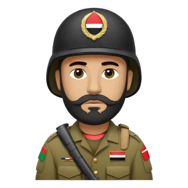 A very tired and sad, swarthy Iraqi soldier with a beard, an Iraqi flag on his helmet, a sad expression and bags under his eyes sticker